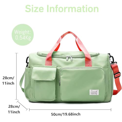 Image of Suruid Gym Bag with Shoe Compartment, Sports Duffle Bag for Women, Birght Green Pink, 19.68 x 11.02 x 11.02 inches | Dry Wet Separation Pouch, For Men and Women, Overnight Weekender Training Handbag Yoga Bag