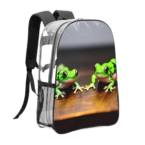 Cute and funny Funny Frogs Print Work Travel Stadium Events Transparent Backpack PVC Clear Bag Large Side Pockets3