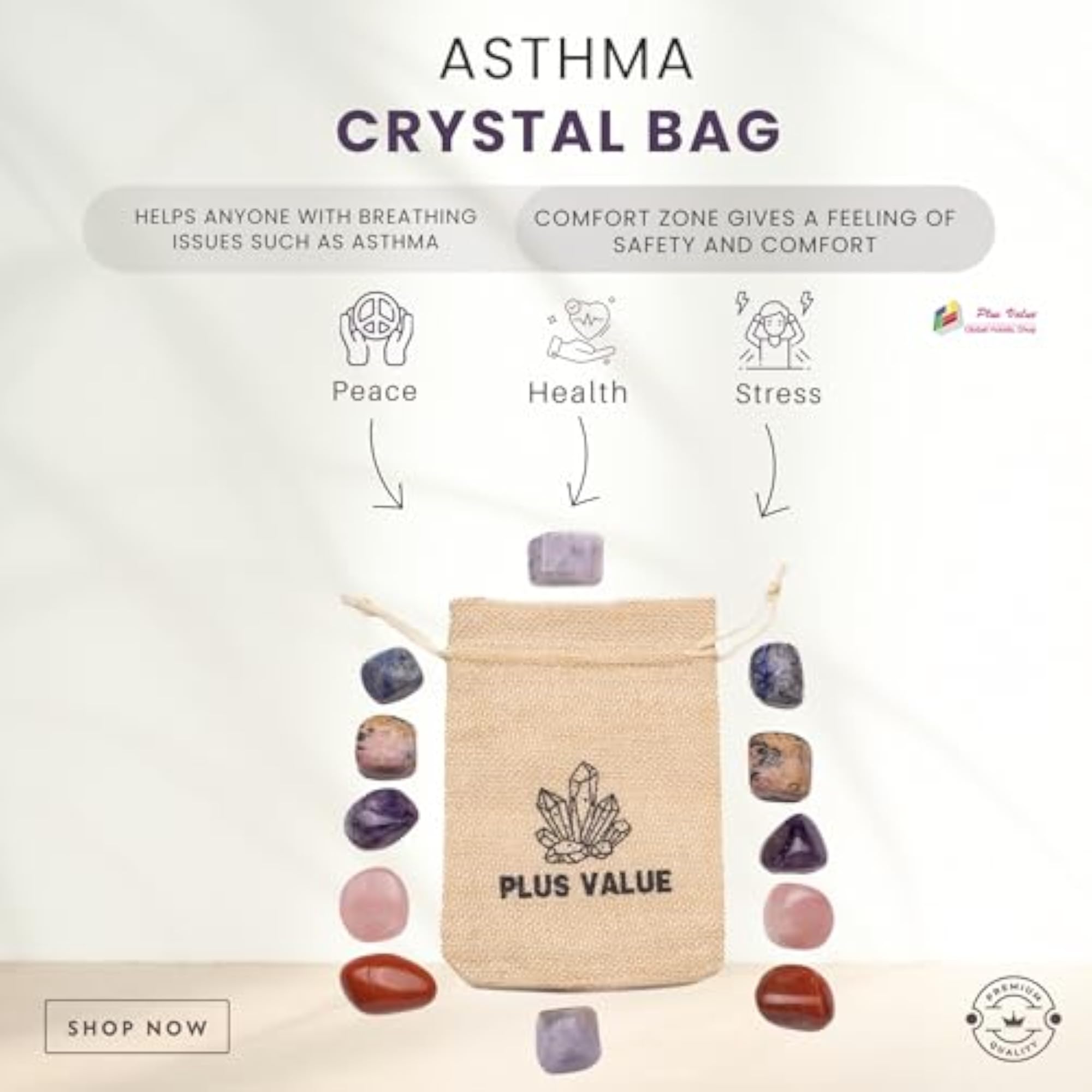 Asthma Reiki Healing Crystal Bag