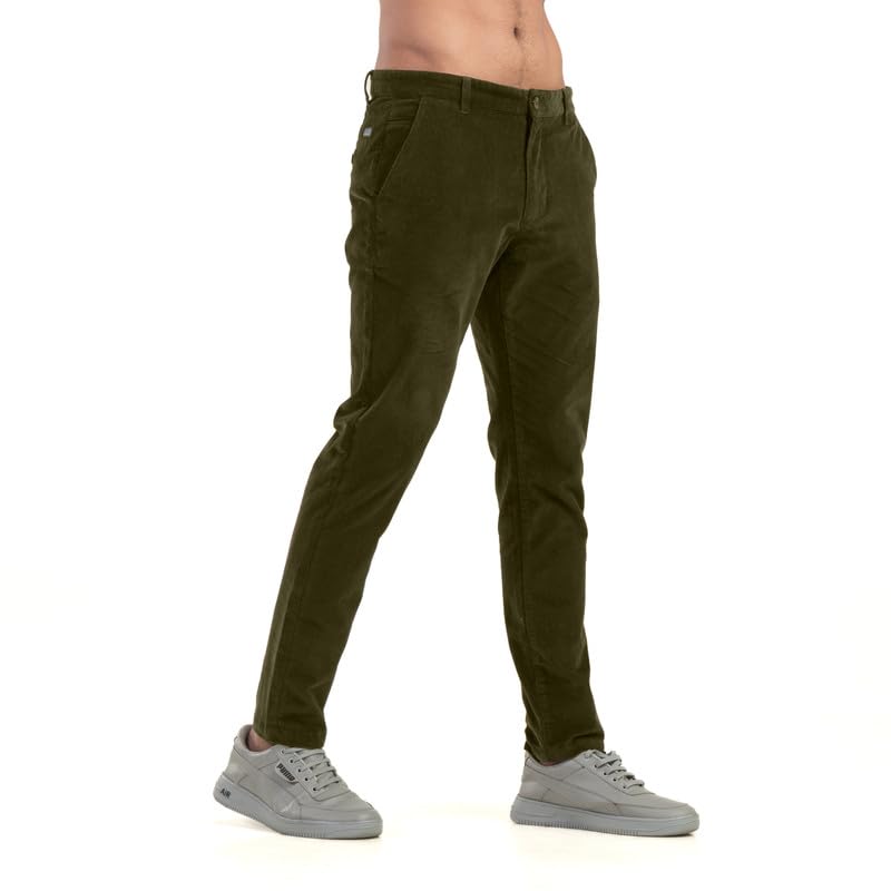 Image of BELANO Men Slim Fit Corduroy Cotton Stretch Chinos