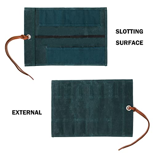 Tool Roll Up Pouch, Heavy Duty 16oz Waxed Canvas Small Tool Roll, Multi-Purpose Chisel Pouch - 10 Pockets & 1 Tie Rope | Dark Green | 14" L x 9" W - Image 4