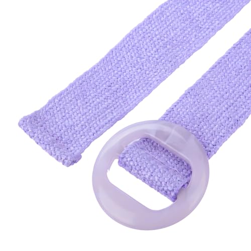 Women PP Straw Braided Elastic Belt Solid Color with Round Buckle4