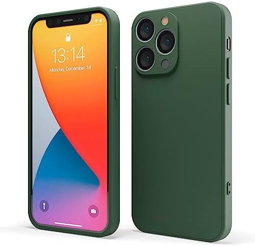 Red Ember Shockproof Case for iPhone, Ultra Slim Protective Liquid Silicone Matte Finish Phone Case with Soft Anti-Scratch Microfiber Lining - iPhone 12 Pro Max - Green
