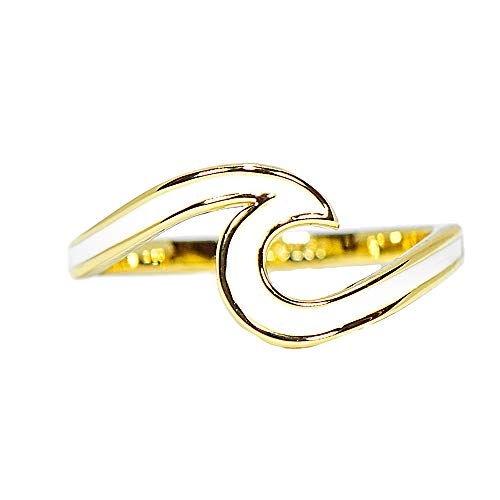 Pura Vida Gold Plated Enamel Wave Ring - .925 Sterling Silver, Brass Base Band - Size 8 #TOP27