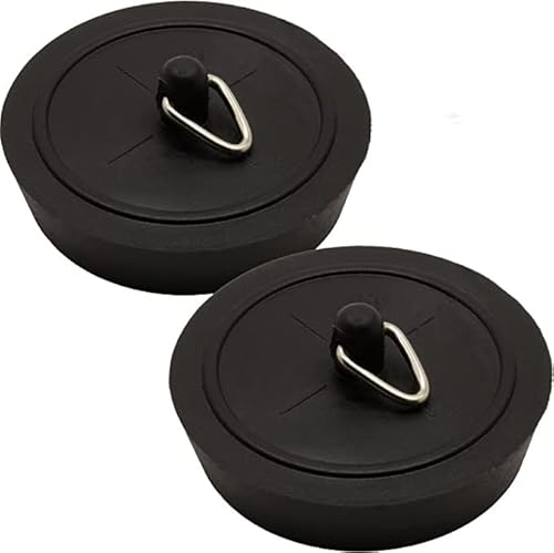 Bath Plug 45mm (1.3/4 Inch) Made of Durable Black Rubber, Sink Stopper, Sink Plug with Hook for Kitchen Sink Drain, Bathtub, Bathroom Basin Holes (Pack of 2) by AAN