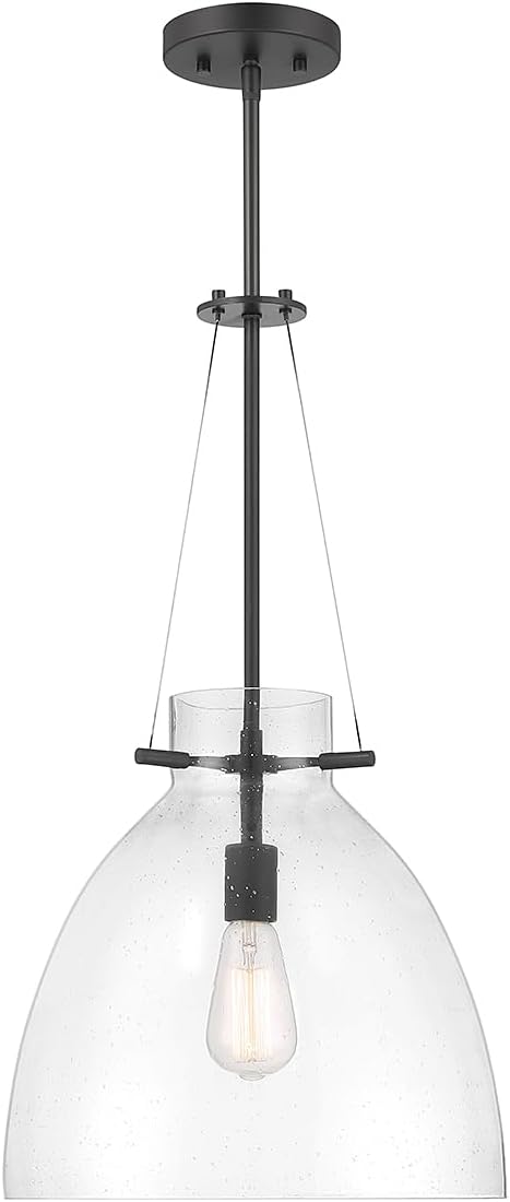 Savoy House 7-7006-1-89 Foster Modern Clear Seeded Glass Pendant, 1-Light 60 Watt, 26" H x 14" W, Matte Black