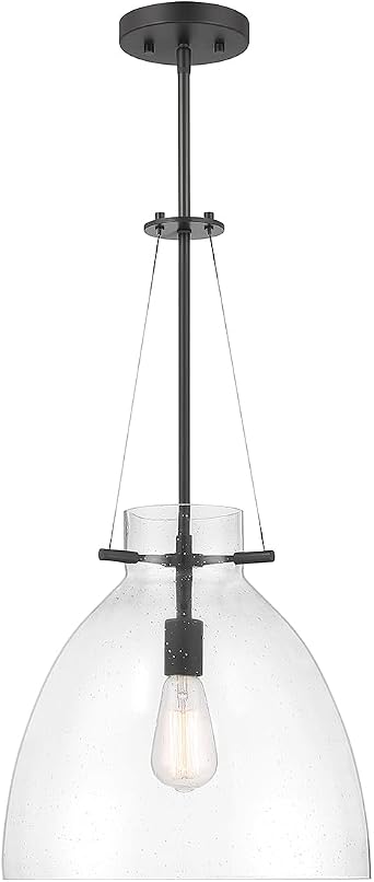 Savoy House 7-7006-1-89 Foster Modern Clear Seeded Glass Pendant, 1-Light 60 Watt, 26" H x 14" W, Matte Black
