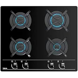 Teka GBC 64000 KBN - Placa Gas Natural de 60 cm, 4 Fuegos Mandos Frontales Ergonómicos, Superficie de Vidrio Templado Redondeado, Color Cristal Negro