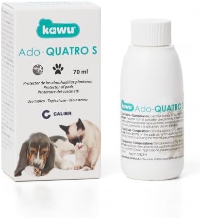 Calier - Ado Quatro S - Protector de Almohadillas para Perros y Gatos - A Base de Centella Asiática y Aloe Vera - Ayuda a Prevenir la Irritación y Agrietamiento - 70 ml con aplicador