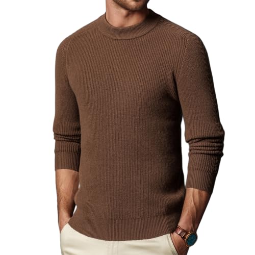 Mens Mock Turtleneck Sweater 100% Wool Fashionable and Casual Knit Pullover Tops Solid Color Basic Style