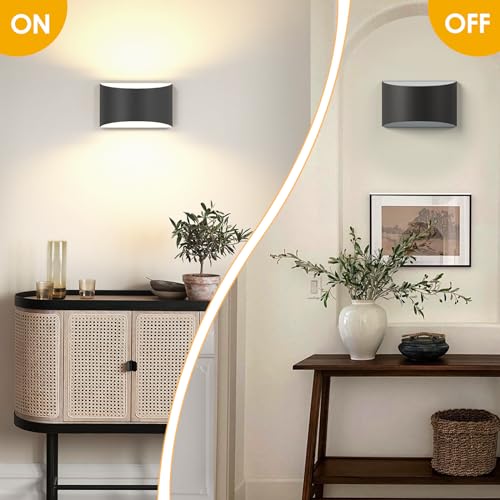 FOLKSMATE Modern LED Wall Sconces, 3000K Warm White Wall Lights Set of 2, 10W Up and Down Wall Mount Light, Matte Black Indoor Sconces Wall Lighting - Thumbnail 7