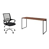 Conjunto de Mesa Studio Nogal 150 cm com Cadeira de Escritório Secretária Giratória Javix Preta