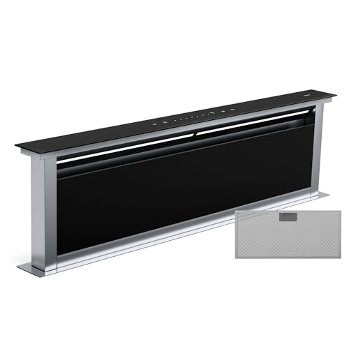 Klarstein Royal Flush Eco Extractor De Encimera - 842 m³/h, A Energía, 70 dB, LED 9 Colores, Control Táctil, Campana Extractora Cocina, Modo Recirculación, Negro
