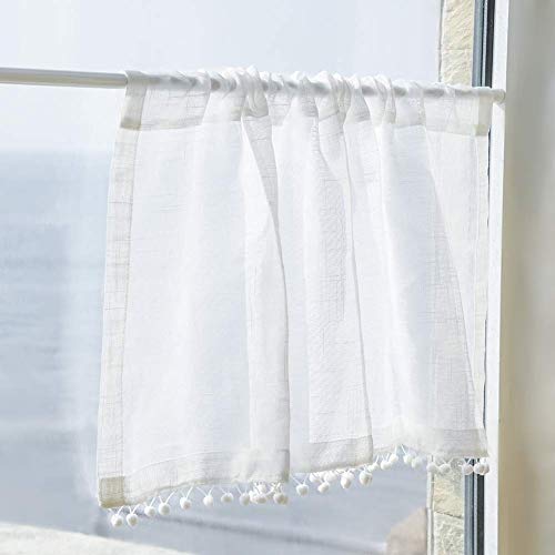 Pflife Sheer Valence For Windows White Pom Pom Short Window Valance Semi-Sheer Sheer Valances For Living Room Blinds Light Filter Curtains For Living Room 1 Panels (41X 18 Inch, White) #TOP6