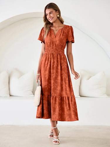 Image of Simplee Womens Summer Boho Maxi Dress Semi Formal Wedding Guest Short Sleeve V Neck Empire Waist Floral Long Dresses