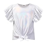 Mirawise Girls Shirts Metallic Tops Clothes Tshirt Ruffle Short Sleeve Tee Size 6-14