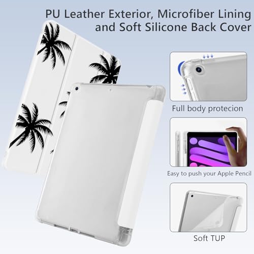 Housse iPad mini 7 A17 Pro 2024 palmier noir avec étui TPU souple blanc