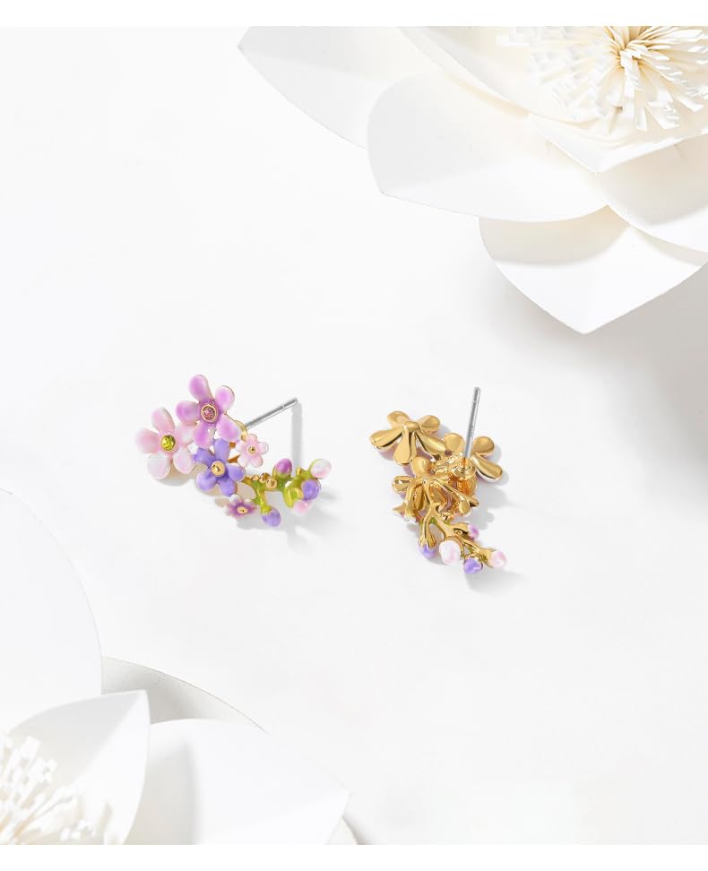 Lavender Purple Pink Flower Enamel Stud Earrings Jewelry Gift Juicy Grape4