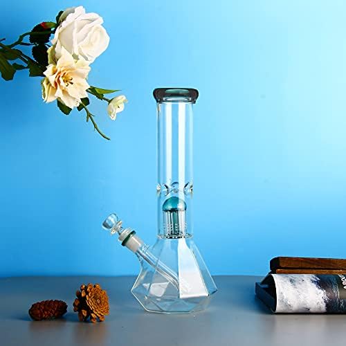 REAMIC Thick Bong Handmade Glass Water Green Pipes Hieght 12in Medium Diamond Bongs Smoking Hookah with Downstem