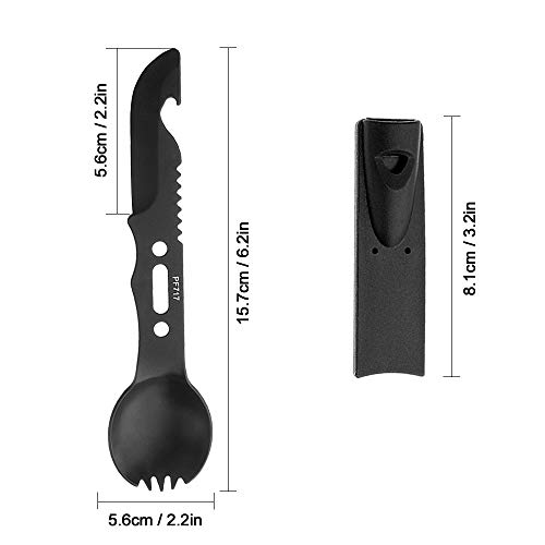 Camping Spork Multi-Function Fork Spoon 5 In 1 Stainless Steel Spork ，Outdoor Camping Picnic And Bbq Portable Cutlery Open Can And Bottle Opener； (Styleb Black 7 In 1) #TOP1