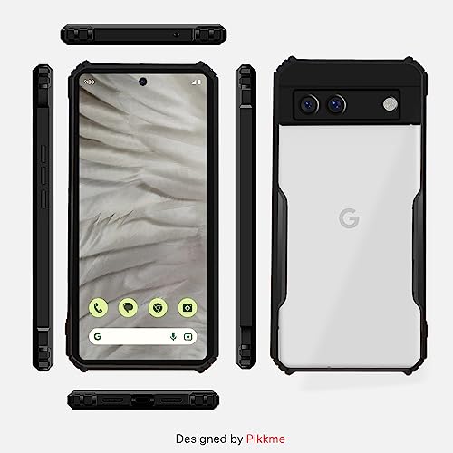 Image of Pikkme Back Cover for Google Pixel 7A | Ultra Hybrid Shockproof Case | Full Camera Protection | Raised Edges | Clear Transparent Bumper Case (Black)
