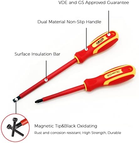 BOCHAMTEC 8-Piece Insulated Screwdriver Set 1000V VDE with Magnetic Tips Phillips and Slotted Bits high Voltage Screwdriver Set