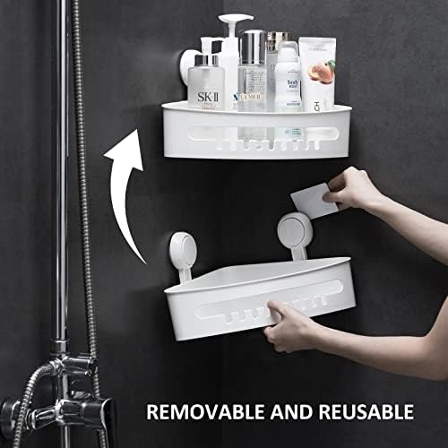 TAILI Corner Shower Caddy & Soap Dish Removable Suction Cup Storage Basket Wall Mounted Shower Rack for Kitchen & Bathroom Drill-Free Plastic in White