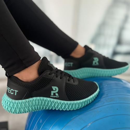 Tênis Feminino Prospect Fly Caminhada Academia Esporte Super Leve Confortável (Preto/Verde, BR, Adul