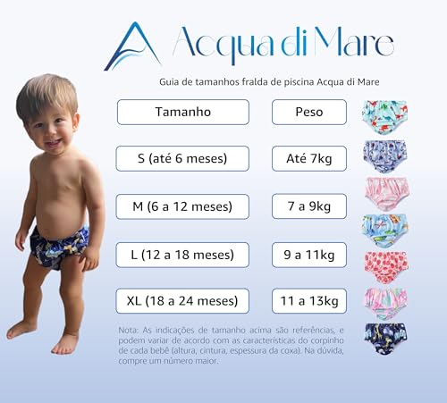 Acqua di Mare kit c/2 Biquini com Fralda Reutilizável de Piscina para Bebê Menina 6 a 24 meses (Flam