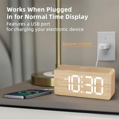 Wooden Digital Alarm Clocks for Bedrooms with 0-100% Dimmable Display — view 2