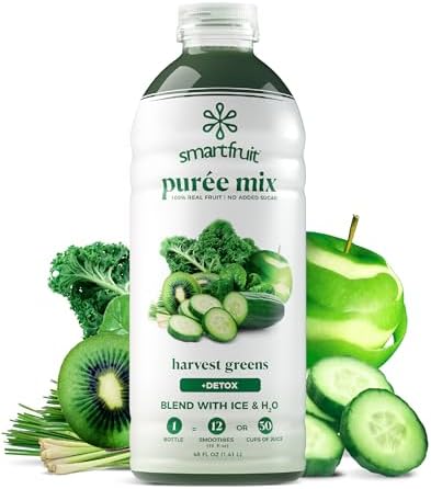 Smartfruit Harvest Greens + Detox – 100% Real Fruit Purée with Kiwi, Cucumber, Kale, Spinach, Lemongrass, Apple, Banana – Great for Smoothies, Juice, Yogurt, Cocktails, Teas & More – 48oz
