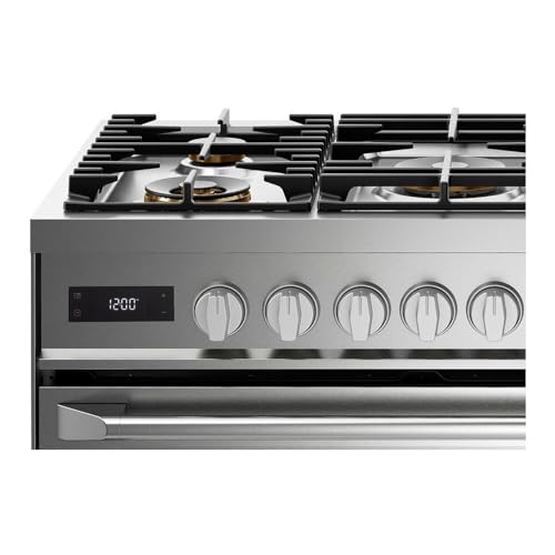 Image of Verona 48 inch Ultima Collection Dual Fuel Range with 6 Brass Sealed Burners, 5.8 cu. ft. Oven Capacity, Digital Clock in Stainless Steel
