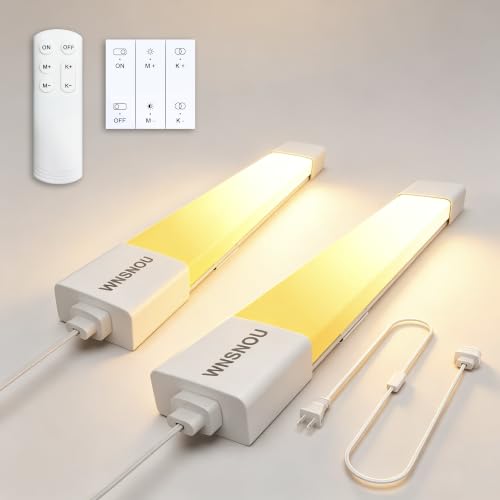 Image of WNSNOU Under Cabinet Lighting Plug in Light Dimming and Color with Remote | With wireless wall switch 16 inch 15W 1500LM 3000-6500K adjustable LED Tube Light Fixture for Cabinet Closet Office