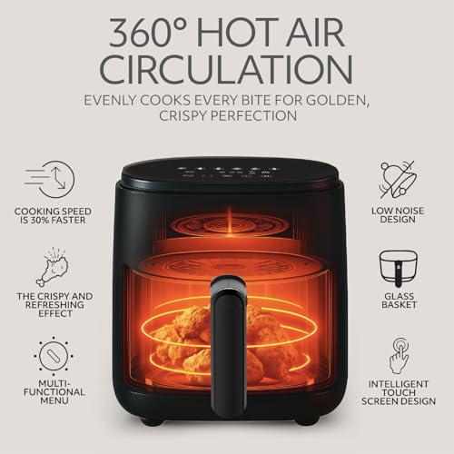 WILLOW Eco Series 6 in 1 Air Fryer with Glass Basket, 5 Quart Non Toxic Glass Air Fryer w Digital Display, 430°F Max Temp, Preheat & Keep Warm Function, Compact + Dishwasher Safe Airfryer -BLACK by WILLOW - Image 3