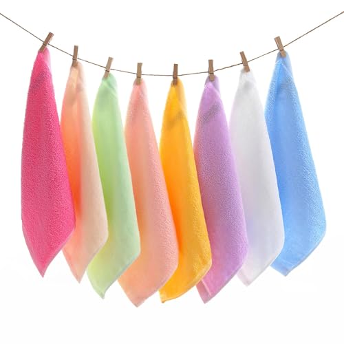 GUIGA Juego de 8 toallitas desmaquillantes,toallas faciales de fibra de carbón de bambú,tejido liso, reutilizables, para limpieza facial