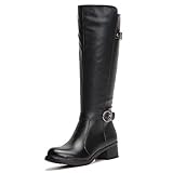 hasta la rodilla HUSK\'SWARE Negro Botas de Cuero de Moda para Mujeres Botas de Invierno Botas Altas Mujer