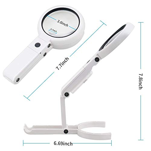 5x Lupas de mesa iluminadas com lupa portátil Luzes LED Alça dobrável para idosos e crianças Artesan
