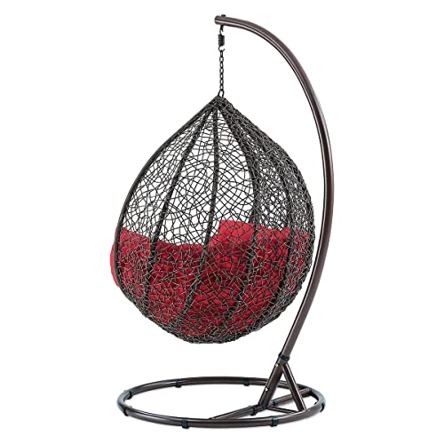 Image of Zenheaven Single Seater Swing Chair with Stand & Cushion Outdoor Indoor Balcony Garden Patio,Powder Coated Frame,UV Protected Wicker,Premium Cushion AD-37