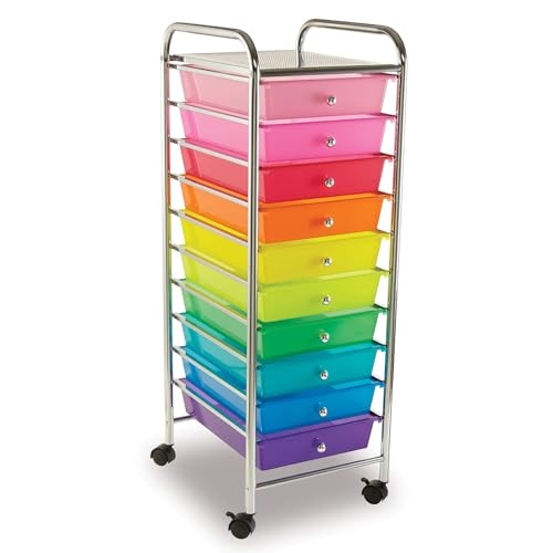 Simply Tidy 10 Drawer Rainbow Rolling Cart - Mobile Organizer with Removable Drawers, Swivel & Locking Casters, Durable Tubular Frame - 1 Set