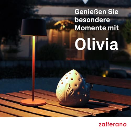 Zafferano, Olivia Pro Lampe, Tragbare und Wiederaufladbare Tischlampe mit Touch Control, Geeignet für Wohnzimmer und Außenbereich, Dimmer, 2700-3000 K, Höhe 35 cm, Farbe Dunkelgrau