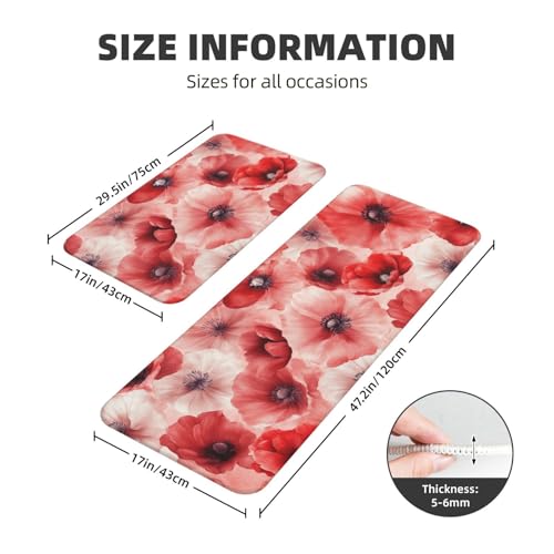 Tapete de cocina acolchado de flores rojas, alfombra cómoda lavable para suelo 4