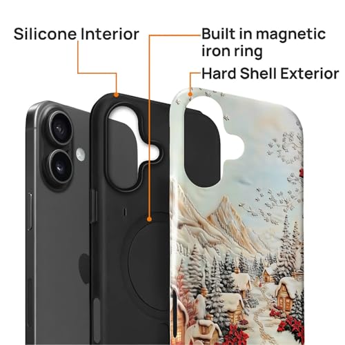 Coque iPhone 16 Plus cadeau de Noël MagSafe village enneigé