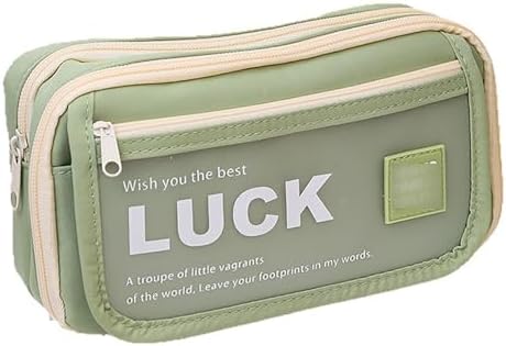 Yansanido Pencil Case, Large Capacity 8.46 Inch x 5.1 Inch x 2.75 Inch 3 Layers Green Waterproof Oxford Cloth Stationery Pouch (Green) image 5
