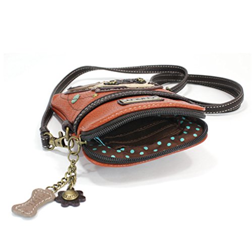 CHALA Dog Collection Cell Phone Crossbody Purse-Women PU Leather/Canvas Multicolor Handbag with Adjustable Strap - Pug - orange