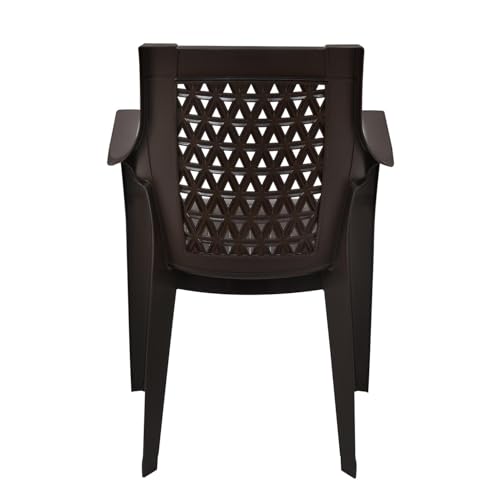 Image of Nilkamal Elevate Plastic Chair with Arm | Set of 4 | Stackable Chair | for Living Room, Bed Room, Kitchen, Balconies, Outdoor | Season Rust Brown