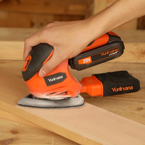 Yunirvana 20V 1.3Ah Cordless Sander, Detail Sanders, 20Pcs Sandpapers,12000 RPM Sanders with Dust Collection System for Tight Spaces Sanding in Home Decoration, Battery and Charger Included - Image 9