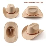 DRESHOW Kapelusz Kowbojski dla Kobiet Kapelusze Filcowe Cattleman Western Retro Fedora Outdoorowy Kapelusz Kowbojski z Szerokim Rondem i Paskiem z Klamrą