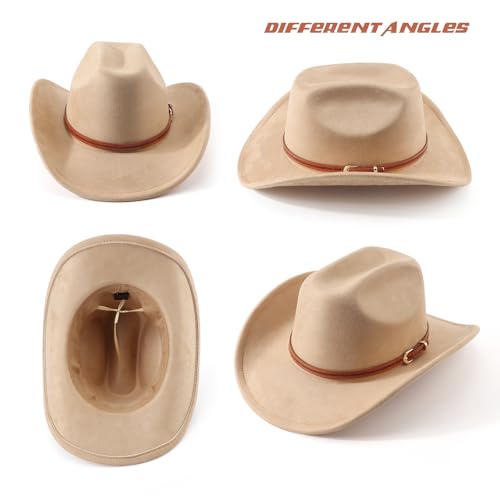 DRESHOW Cowboyhut für Damen & Herren Western Cowboyhut Cowgirlhut mit Breite Krempe und Schnallengürtel Unisex Aufrollbare Krempe Hut