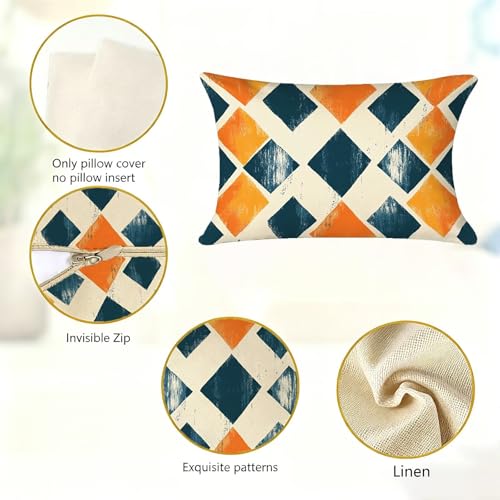 Housse de coussin extérieur imperméable 60x80 lin géométrique pour canapé lit - 7