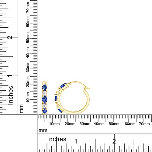 Oval Cut Simulated Blue Sapphire With Natural Diamond Hoop Earrings In 14K Yellow Gold Over Sterling Silver (2.1 Ct) #TOP3